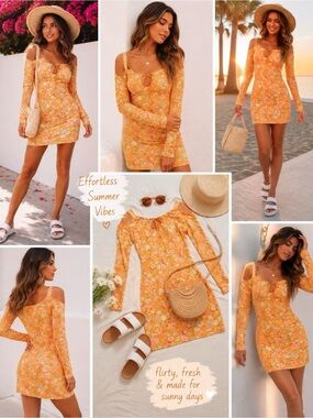 PRINCESS POLLY Orange Floral Print Dress